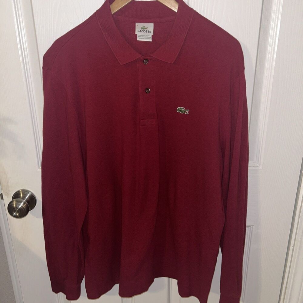 Lacoste Men's Vintage Long Sleeve Polo Shirt Red Size 6